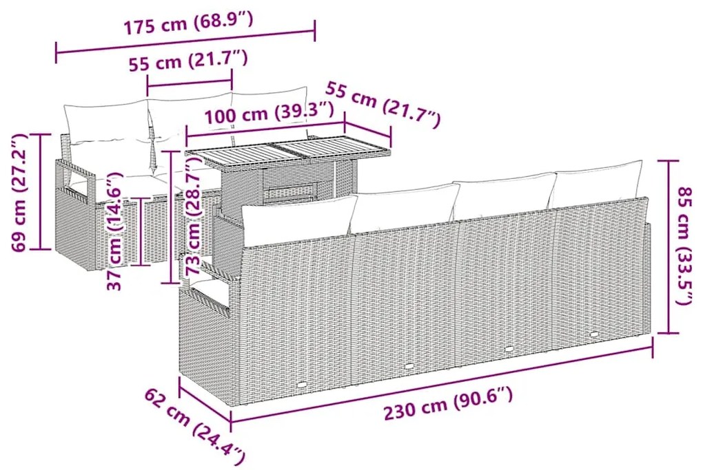 Conjunto de Sofá de Jardim 8 pcs Bege e Cinza Grande