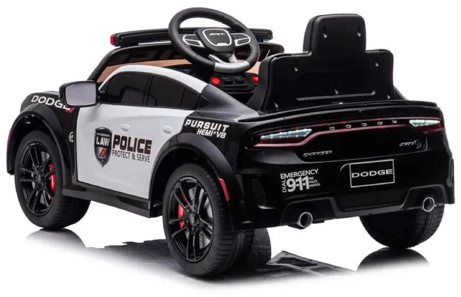 Carro eletrico Policia Crianças Dodge Charger SRT Police 12v com comando, pneus de borracha EVA, assento em pele artificial