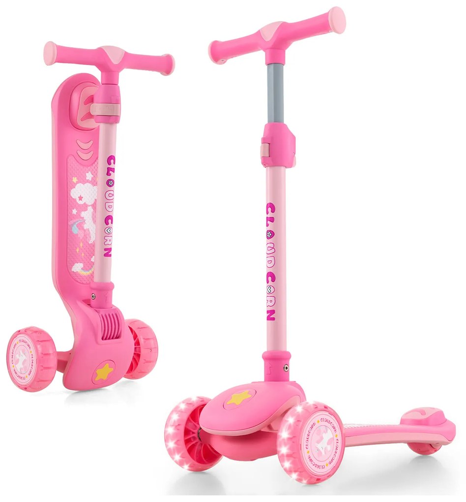 Scooter infantil dobrável com plataforma extra larga e rodas de PU iluminadas por LED - Branco