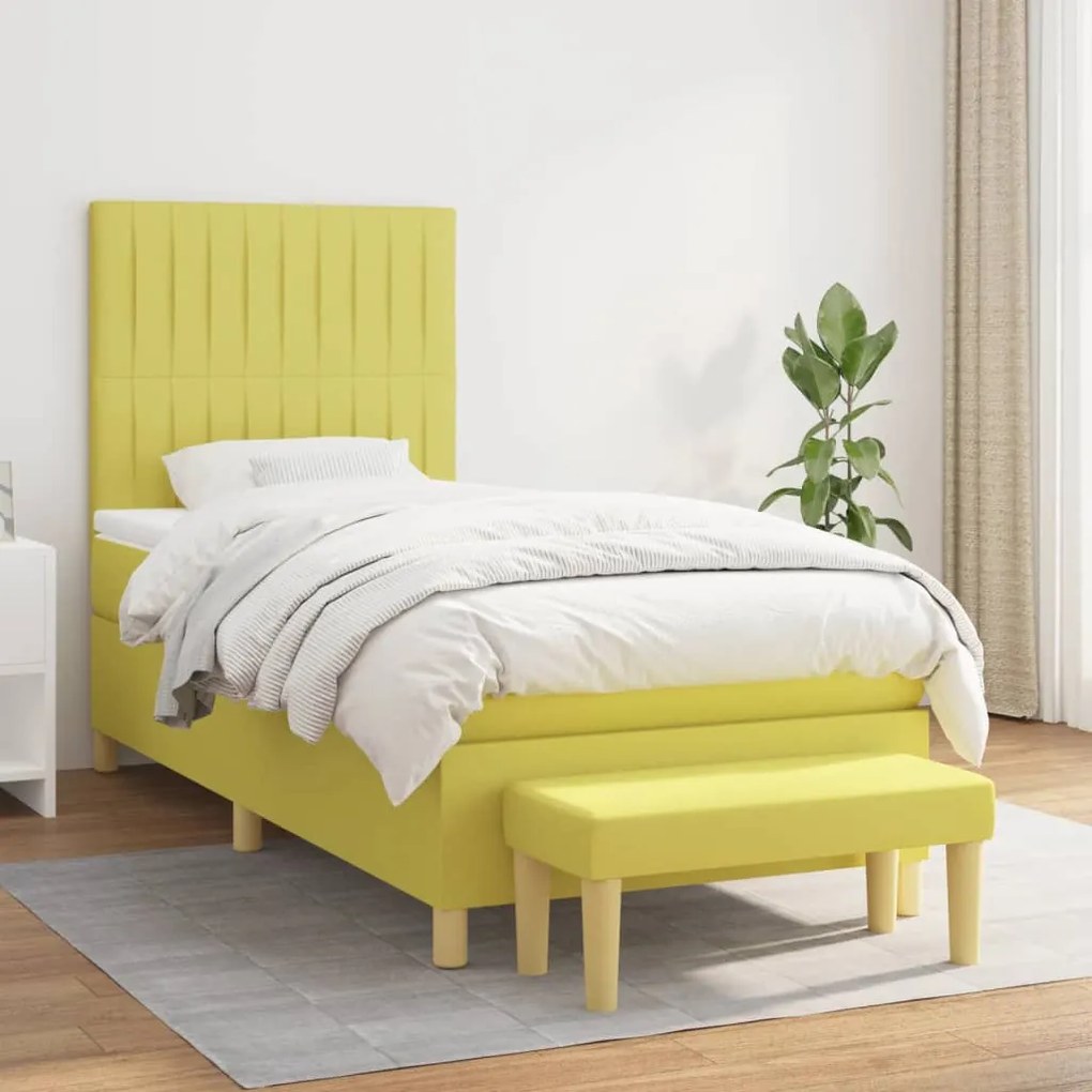 vidaXL Cama com molas/colchão 80x200 cm tecido verde-claro
