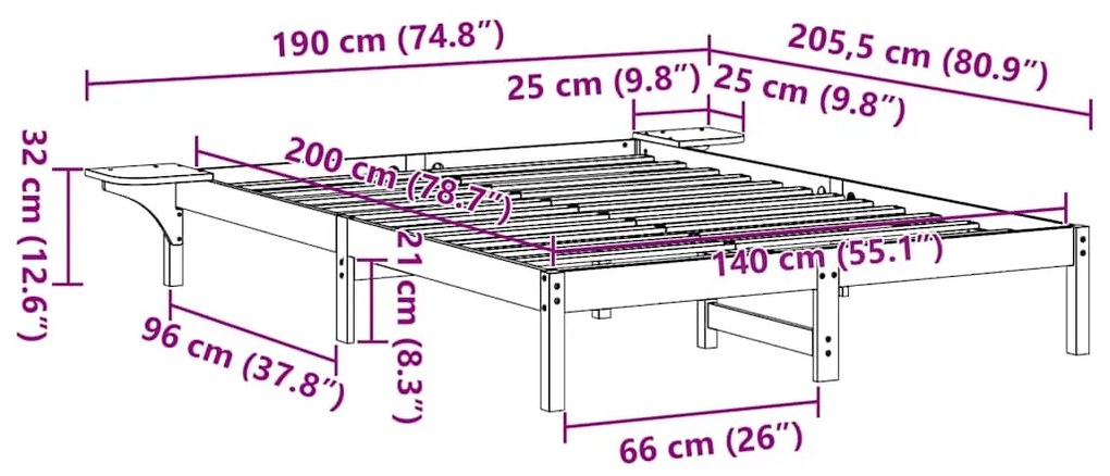 Estrutura de cama com mesas de cabeceira Castanho 140 x 200 cm