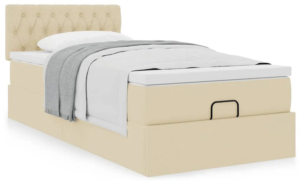 Cama otomana com colchão 100x200 cm tecido creme