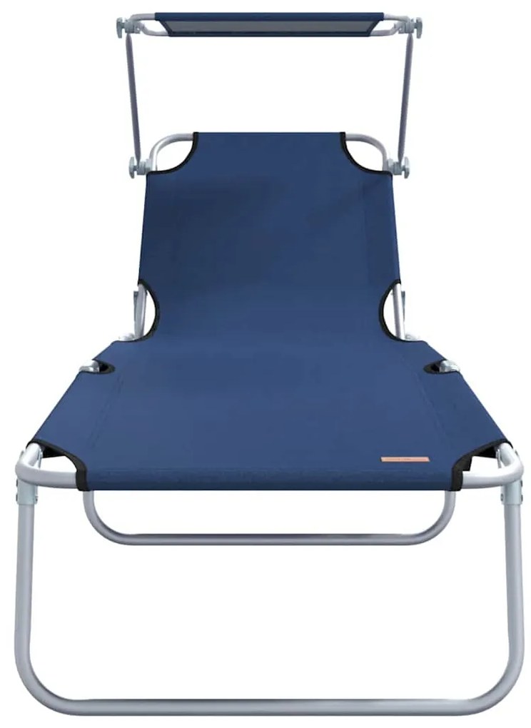 Espreguiçadeiras Dobráveis 2 pcs com Toldo Azul Tecido Oxford 600D