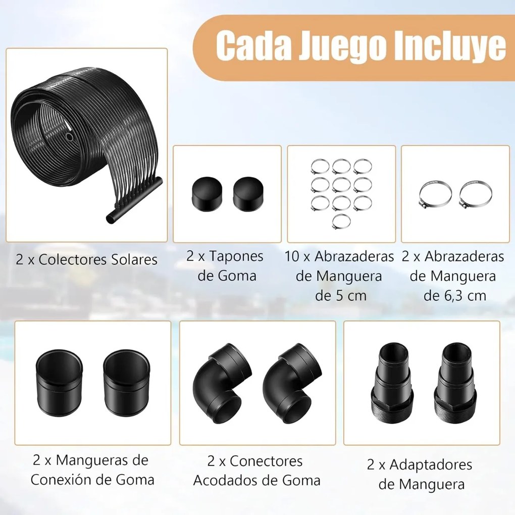 Aquecedor solar para piscina em PE 2 painéis de aquecimento solar de 300 x 75 cm (SEM SUPORTE) Preto