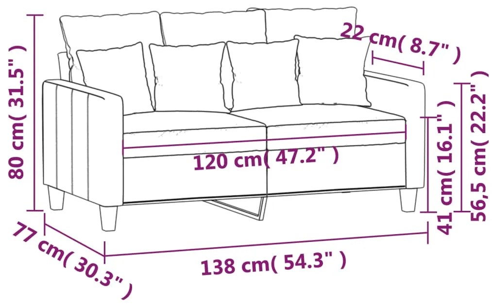 Sofá de 2 lugares tecido 120 cm cinzento-acastanhado