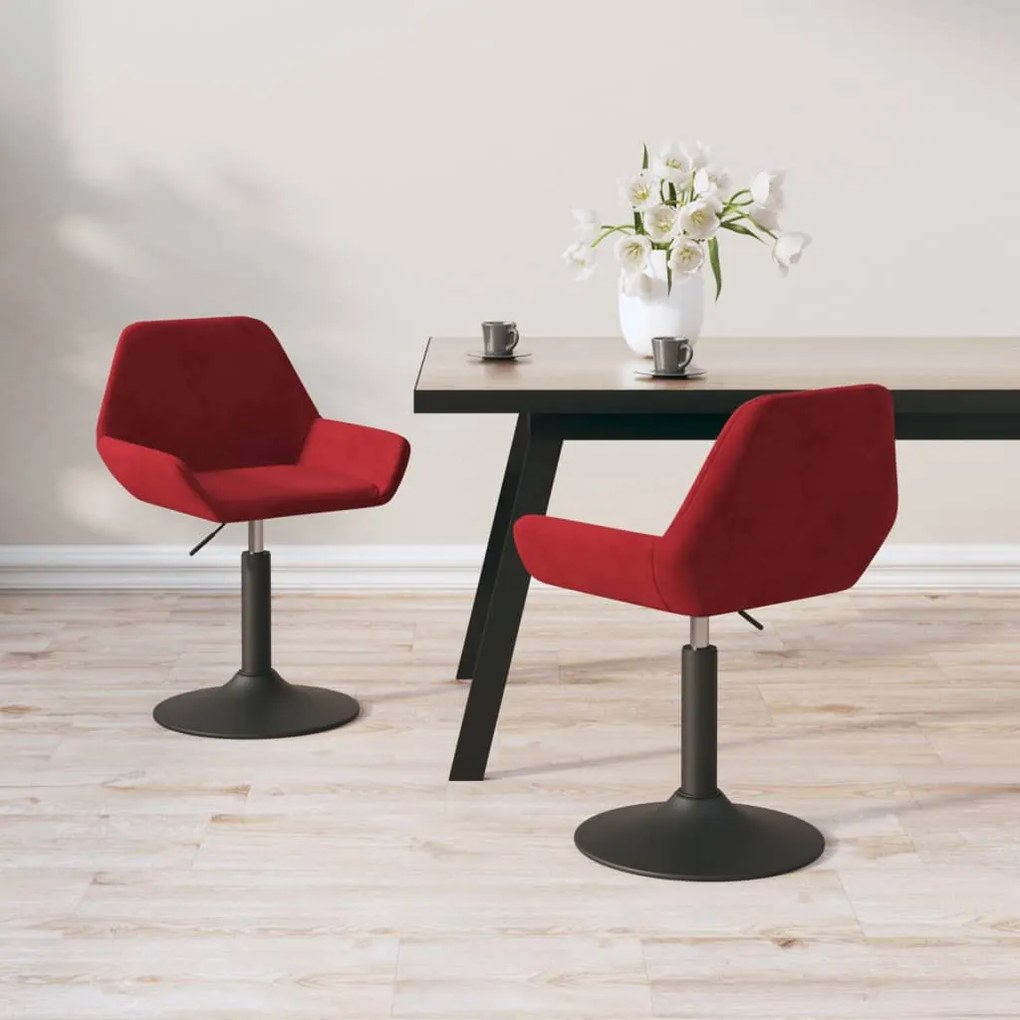 vidaXL Cadeiras de jantar giratórias 2 pcs veludo vermelho tinto