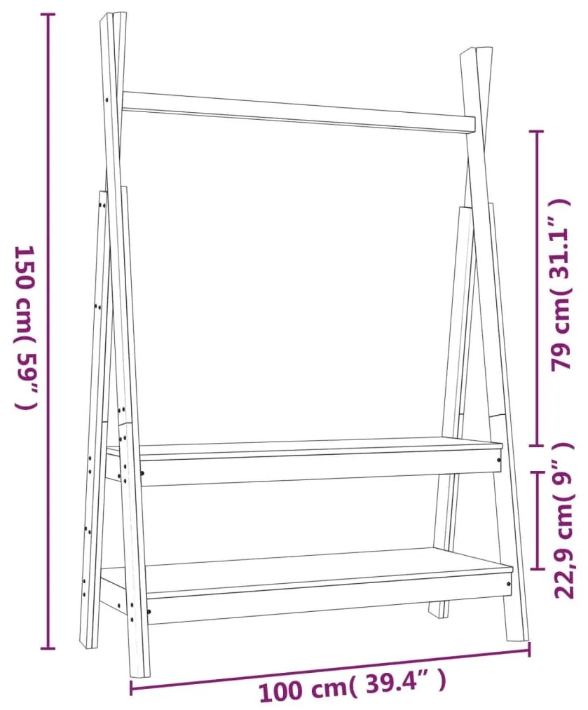 Suporte para roupas 100x45,5x150 cm madeira de pinho maciça