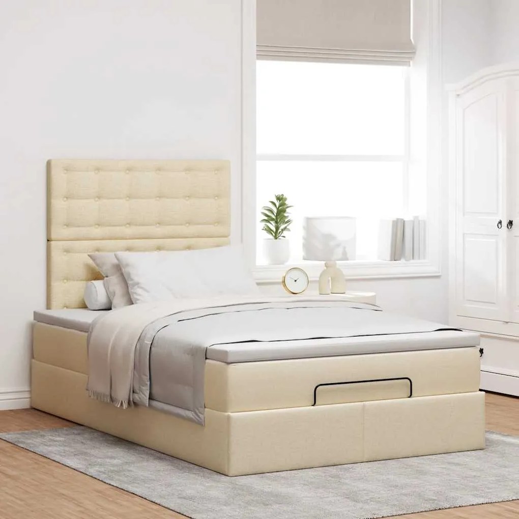 Estrutura de cama otomana com colchão 120x190 cm tecido creme