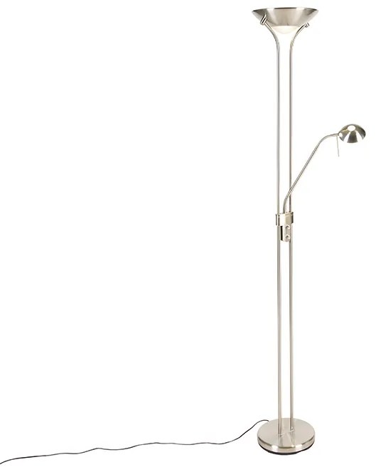 Candeeiro de pé em aço com candeeiro de leitura incluindo LED regulável em Kelvin - Diva