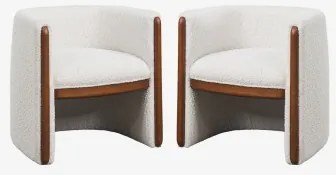 Pack De 2 Poltronas Com Apoios De Braços Em Madeira E Tecido Bouclé Bekasi Bouclé Branco Pérola - Sklum