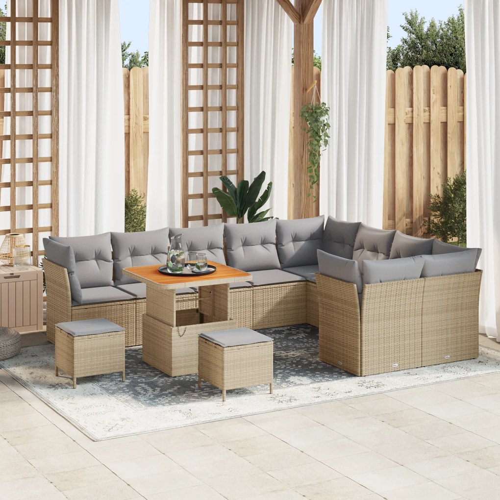 Conjunto de Sofá de Jardim vidaXL de 12 Peças com Almofadas Beges em R