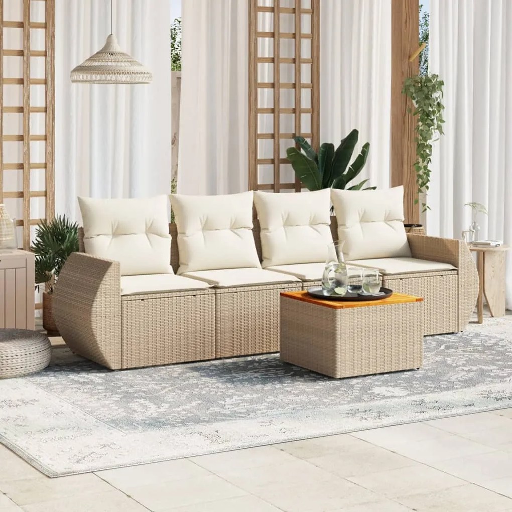 vidaXL 5 pcs conjunto de sofás p/ jardim com almofadões vime PE bege