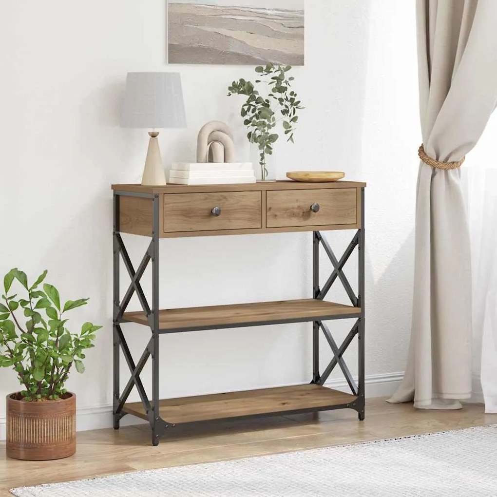 vidaXL Mesa de Console com gaveta carvalho artisiano 75 x 28 x 75 cm