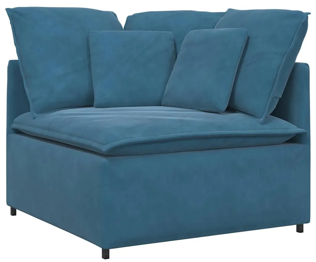 Sofá modular com pufes e almofadas veludo azul