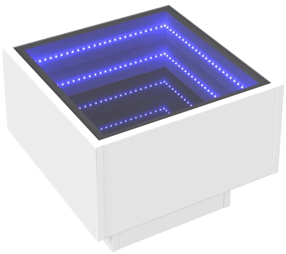 Mesa de cabeceira com luzes LED Infinity 40x40x30 cm branco