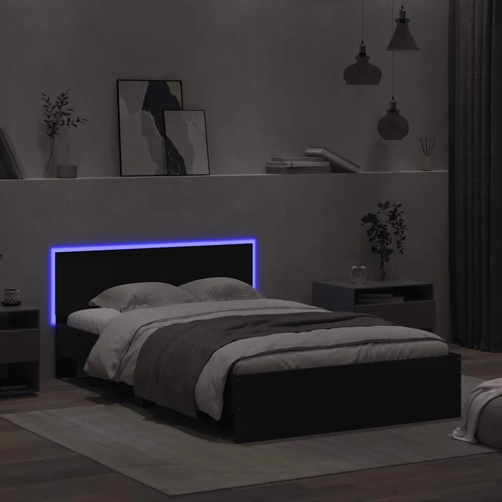 Estrutura de cama com cabeceira e luzes LED 120x190 cm preto