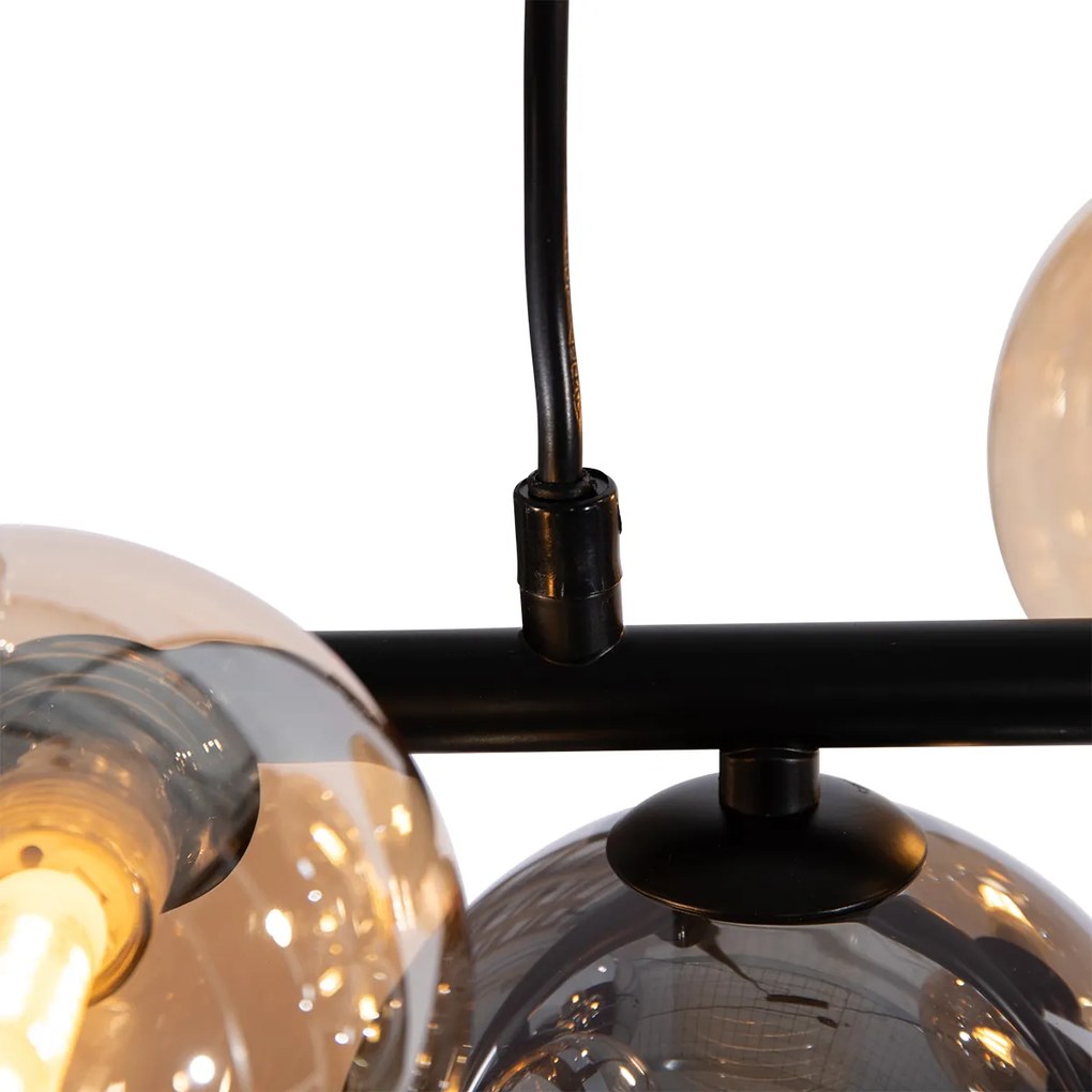 LED Candeeiro de suspensão Art Déco preto com fumê e dourado 10 luzes - Wess Art Deco