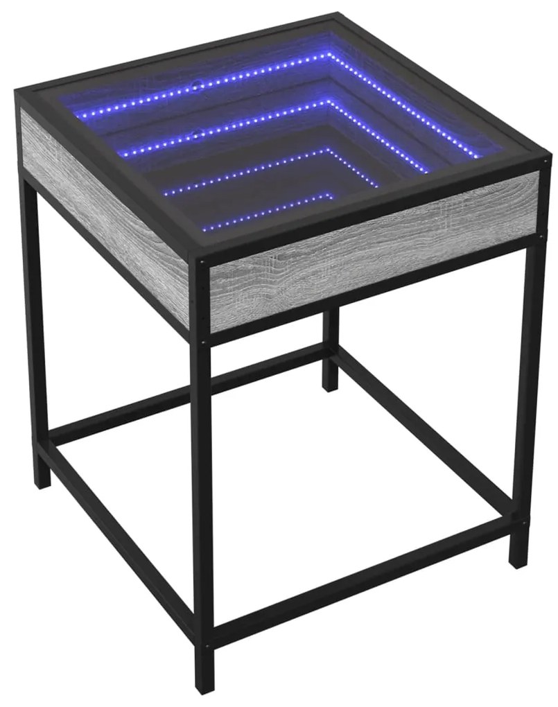 Mesa de centro luzes LED Infinity 40x40x51 cm cinzento sonoma