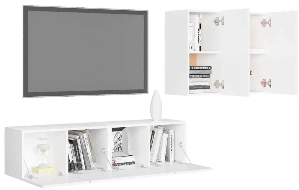4 pcs conjunto de móveis de TV derivados de madeira branco