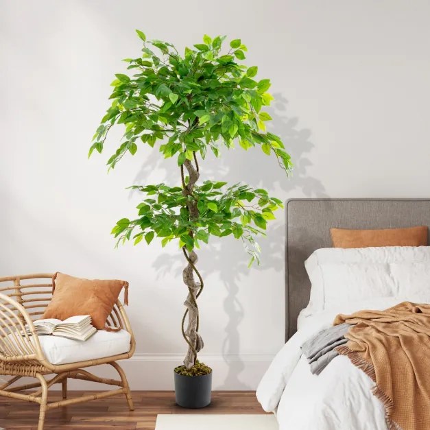 Planta artificial de 150 cm com vaso 882 folhas Tronco realista Vaso realista Interior Exterior Verde