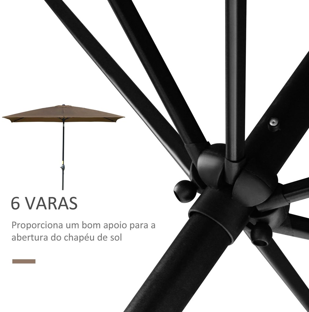 Outsunny Chapéu de Sol de Jardim 200x300x248 cm Proteção UV50+ Chapéu de Sol de Alumínio Inclinável com Teto de Ventilação e Manivela para Terraço Varanda Exterior Café
