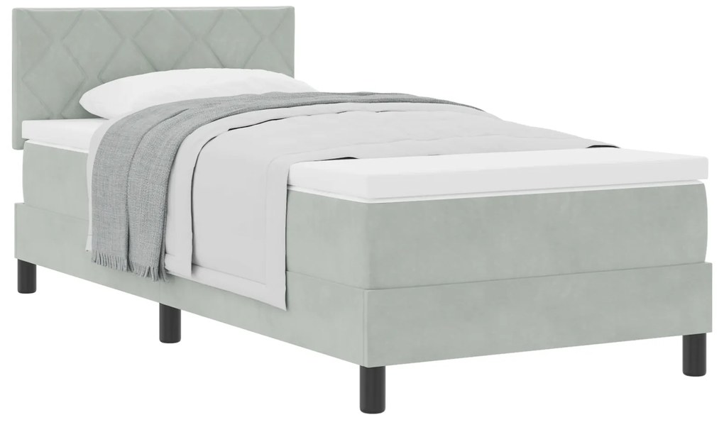 Cama Box Spring vidaXL com Colchão Cinza Claro 100x200 cm Veludo