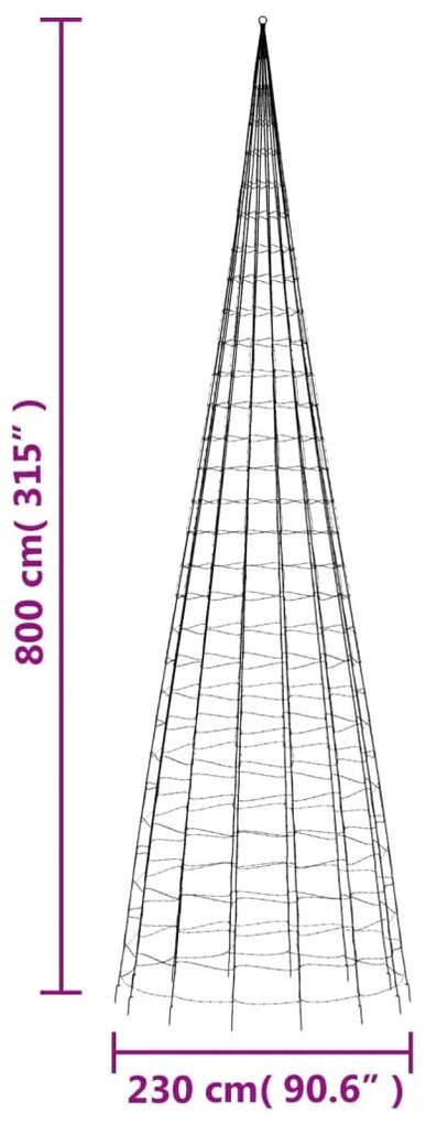 Árvore de Natal LED no mastro 3000 LEDs Branco Frio 800 cm