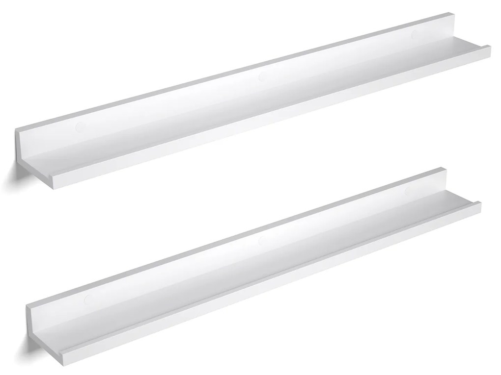 Conjunto de 2 prateleiras flutuantes SONGMICS, prateleiras de parede com acabamento em alto brilho, 80 x 10 cm, para porta-retratos e livros, sala de estar, corredor, quarto, banheiro, cozinha, escritório, branco LWS080W01