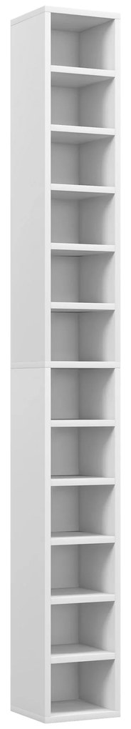 HOMCOM Armazenamento para CD e DVD com 12 Compartimentos Capacidade Máx. 204 CD 21x20x175 cm Branco | Aosom Portugal