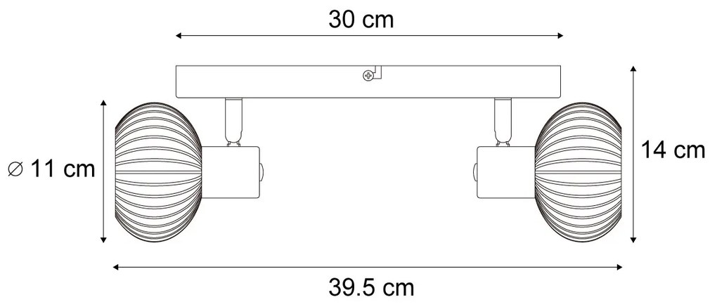 Foco de teto arredondado preto com vidro fumê 2 luzes - Teddy