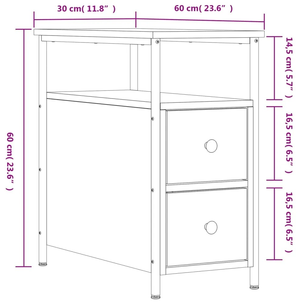 Mesa de cabeceira 30x60x60 cm derivados madeira sonoma cinza