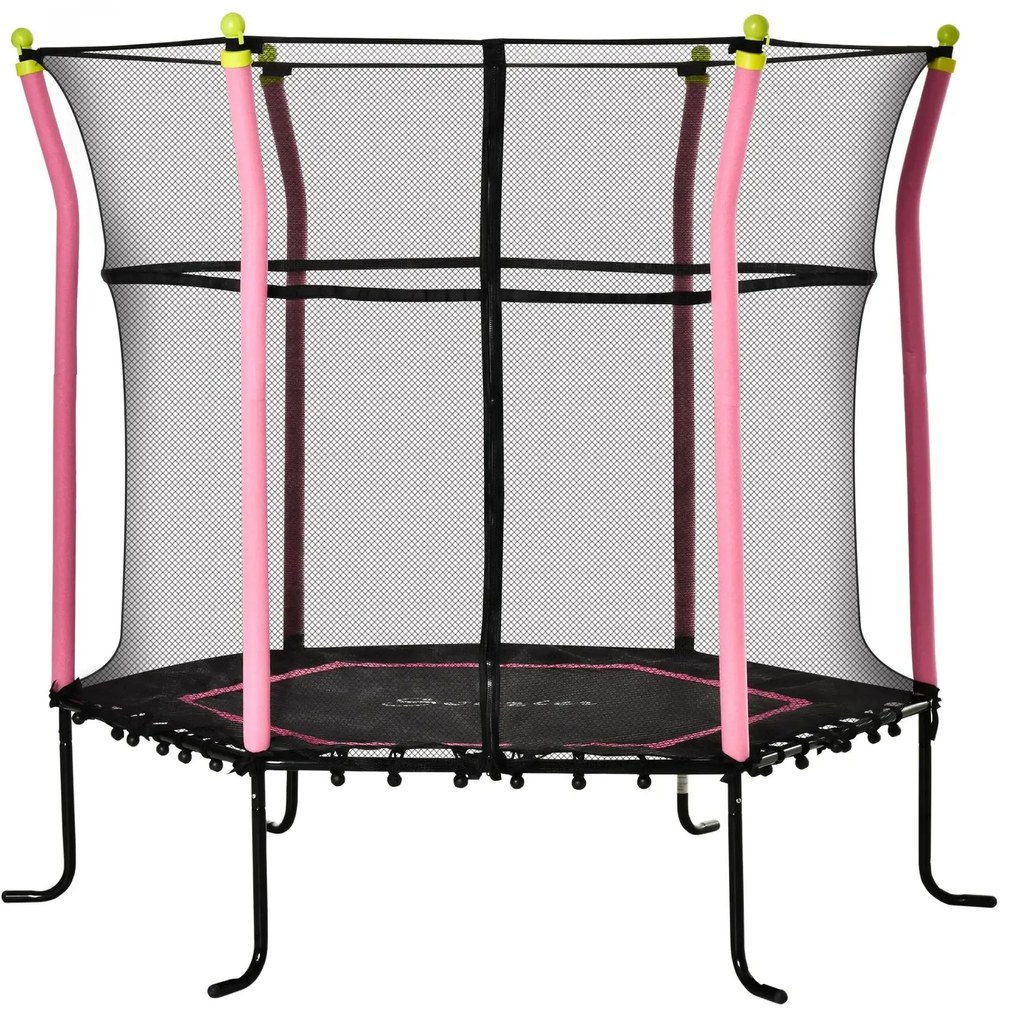 HOMCOM Trampolim para Crianças acima de 3 Anos Cama Elástica Infantil com Rede de Segurança e Estrutura de Aço para Interiores e Exteriores Carga 50kg Ø161x163 cm Rosa