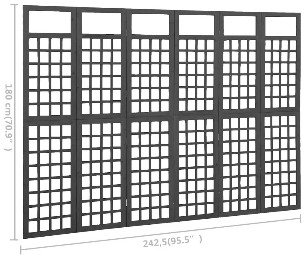 Biombo/treliça 6 painéis abeto maciço 242,5x180 cm preto