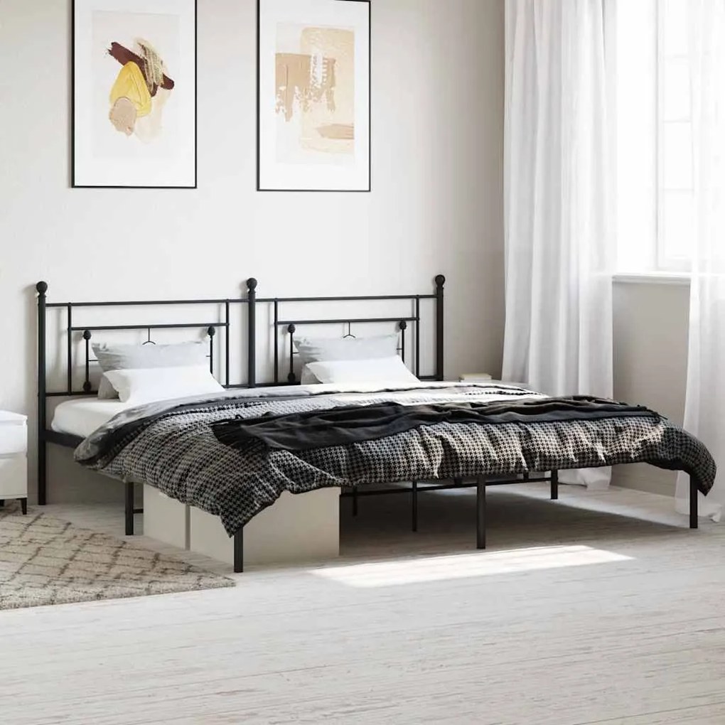 vidaXL Estrutura de cama com cabeceira 193x203 cm metal preto