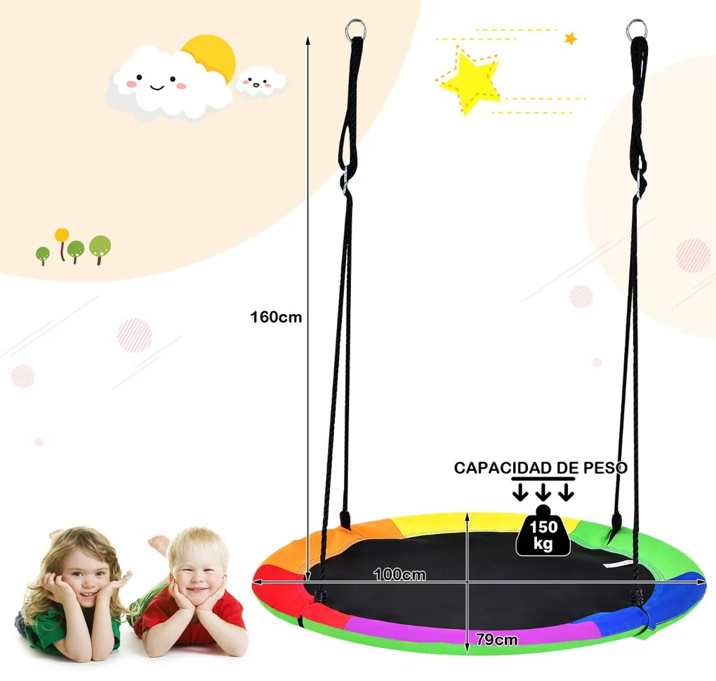 Conjunto de baloiço de 100 cm de baloiço de disco para crianças com tubo revestido de espuma galvanizada Desenho reversível Verde