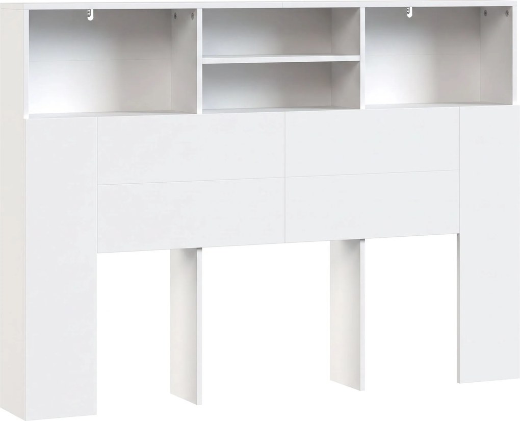 Cabeceira de Cama 140 cm com Arrumação e 4 Compartimentos Abertos para Quarto Branca