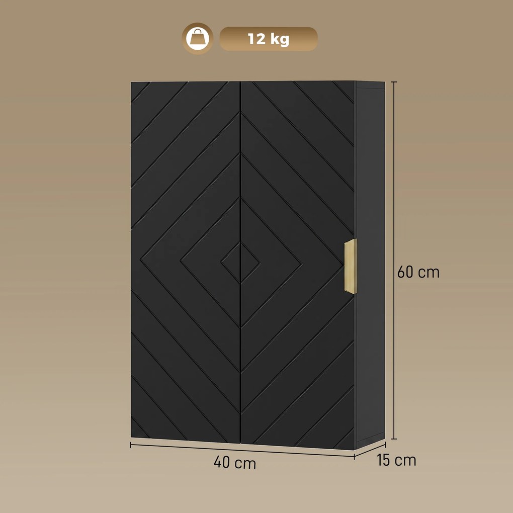 Armário de parede para casa de banho 40 x 15 x 60 cm, armário de medicamentos de parede, móvel de arrumação com prateleira ajustável preto