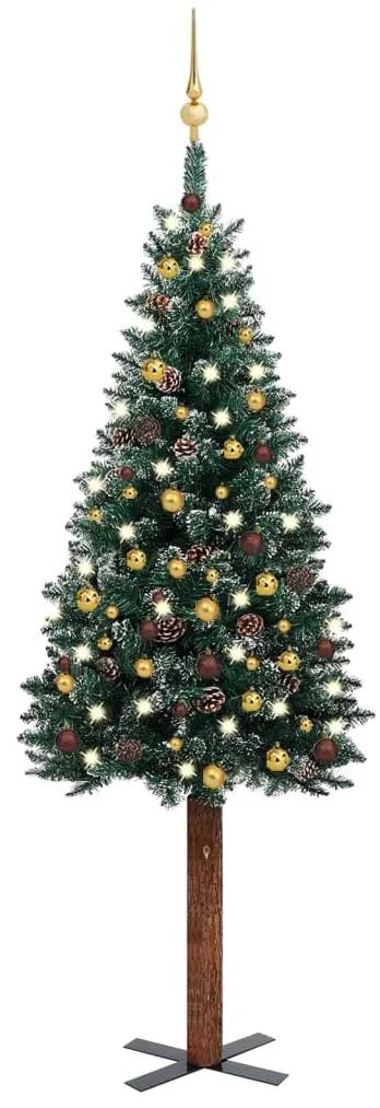 3077816 vidaXL Árvore de Natal fina pré-iluminada com bolas 180 cm verde