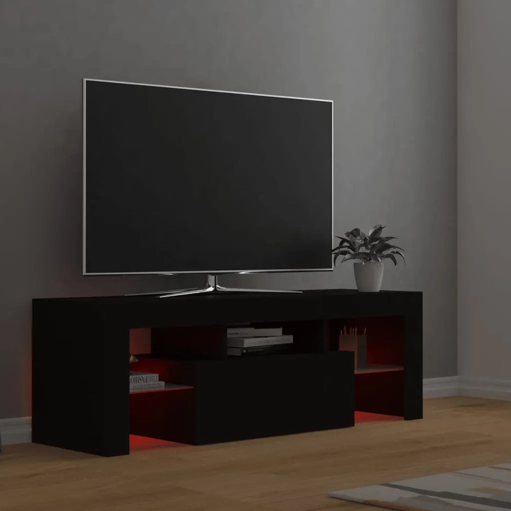 Móvel de TV com luzes LED 120x35x40 cm preto