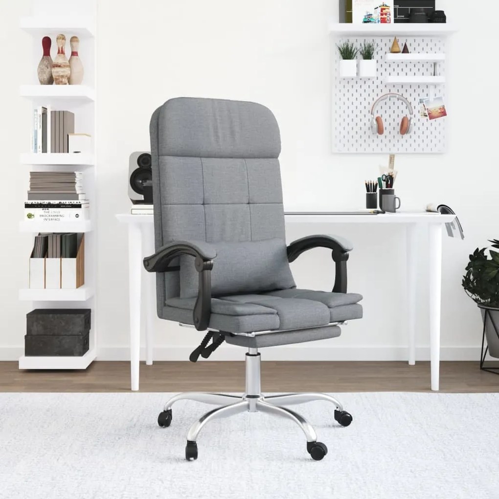 vidaXL Cadeira massagens escritório reclinável tecido cinzento-claro