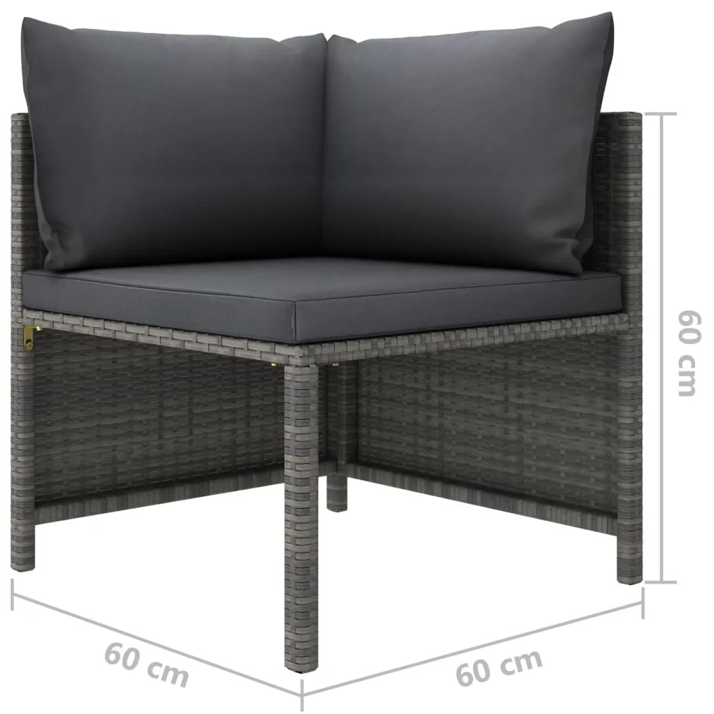 11 pcs conjunto lounge de jardim c/ almofadões vime PE cinzento