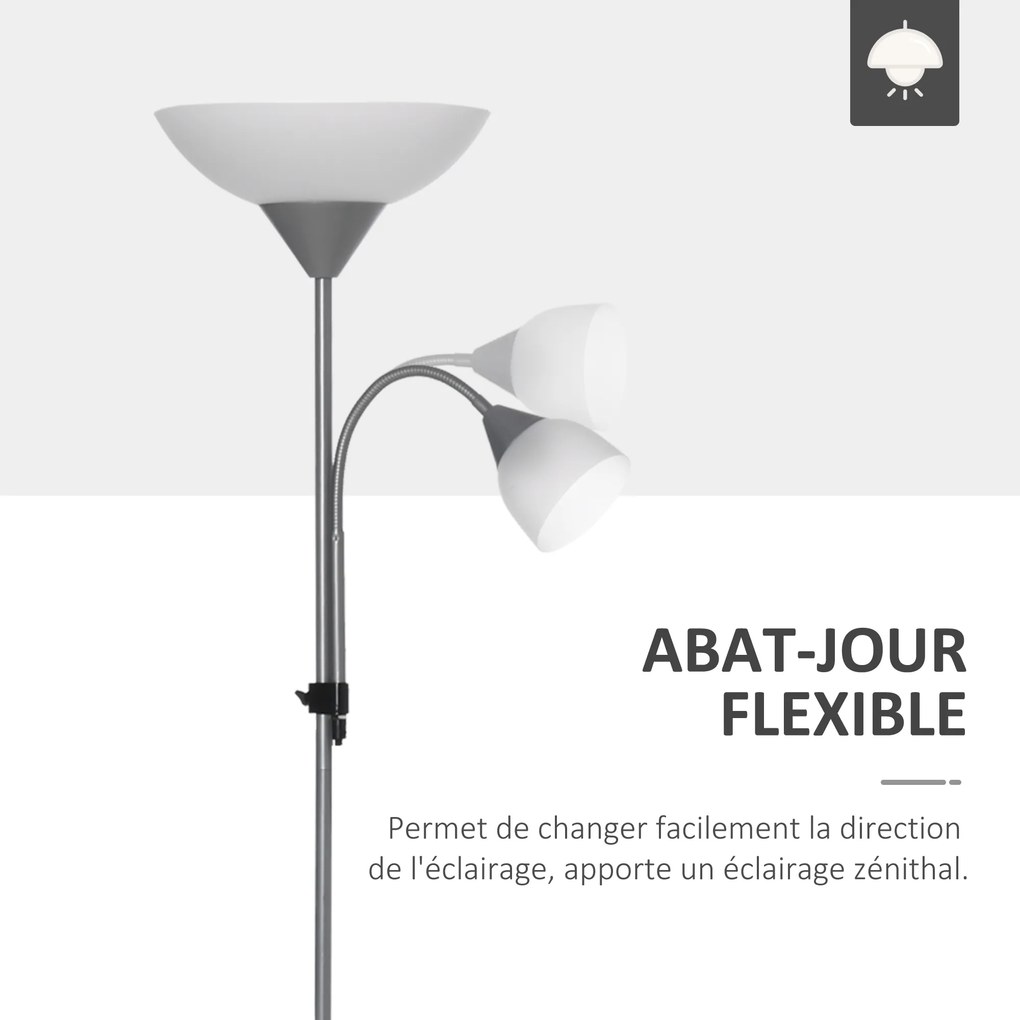 Candeeiro de pé, candeeiro de sala com 2 cabeças com casquilhos E27 e E14, base em metal, dim. Ø28 x 179,5 cm (altura)