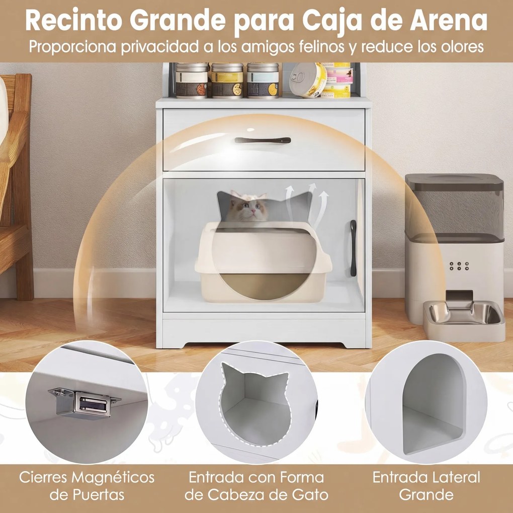 Móvel para Gatos, 50 x 45 x 152 cm, Compartimento Oculto para Caixa de Areia, Branco