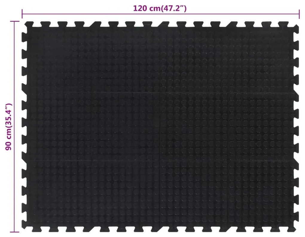 Ladrilho de borracha 12 mm 90x120 cm preto