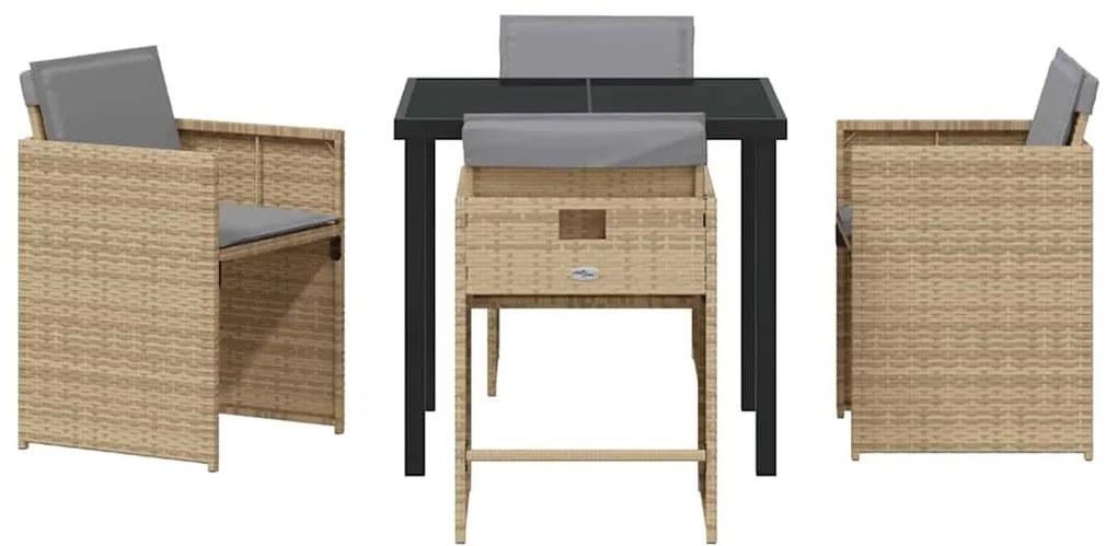 Conjunto de Jantar de Jardim de 5 Peças com Almofadas em Rattan Sintét