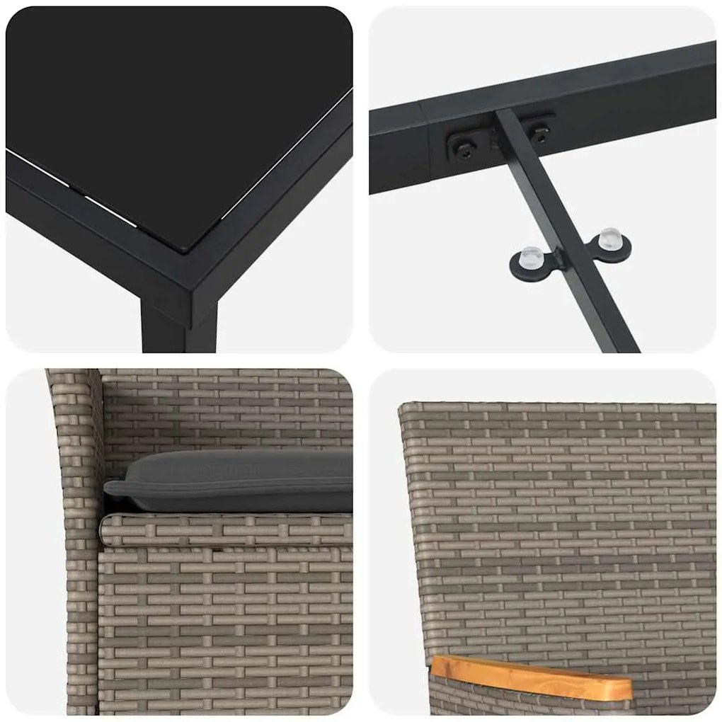 Mesa de Jantar de Jardim com 5 Peças e Almofadas Cinza Rattan Poliéste