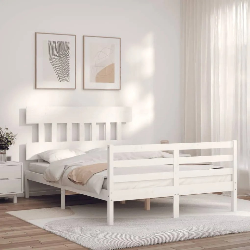 Estrutura de cama com cabeceira 140x200cm madeira maciça branco