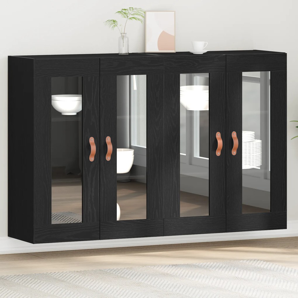 Armários de Parede 2 pcs Carvalho Preto 69,5x34x90 cm Madeira de Engen