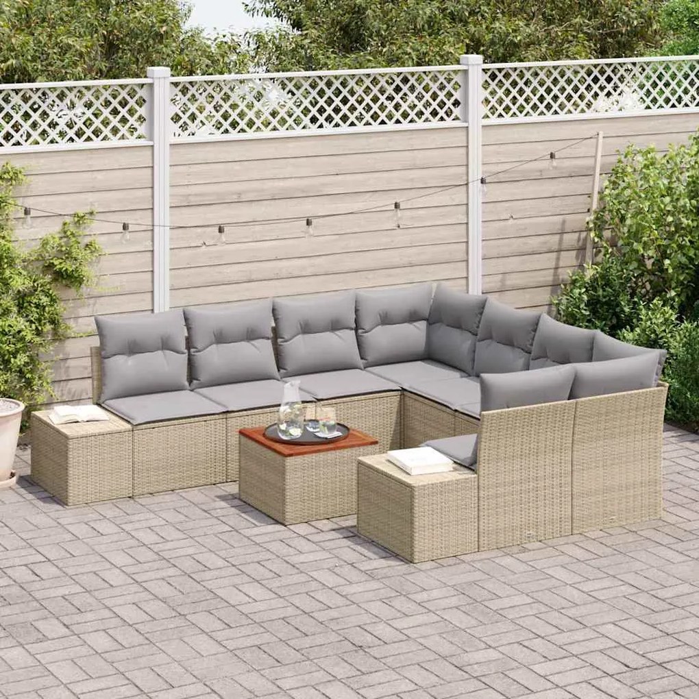 Conjunto de Sofá de Jardim 9 pcs Bege, cinza claro