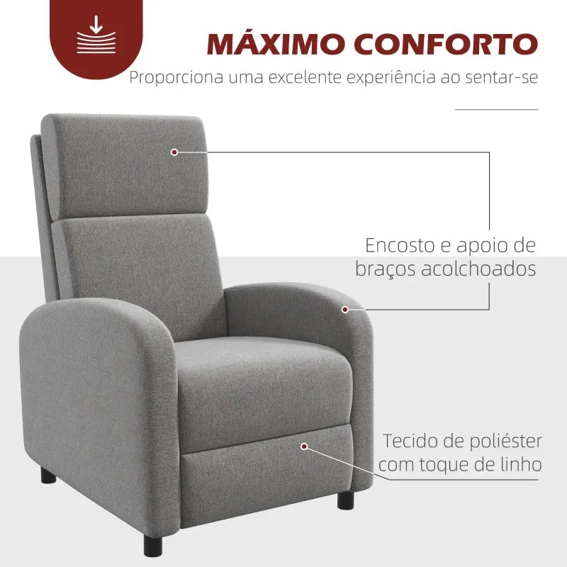 Poltrona Relax Chief Reclinável em Tecido Linho - Cinzento - Design Mo